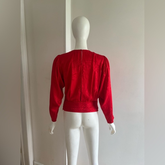 Ronny Kobo Womens Red Crew Neck Draped Open Back Silk Monet Top Size M - Picture 5 of 9